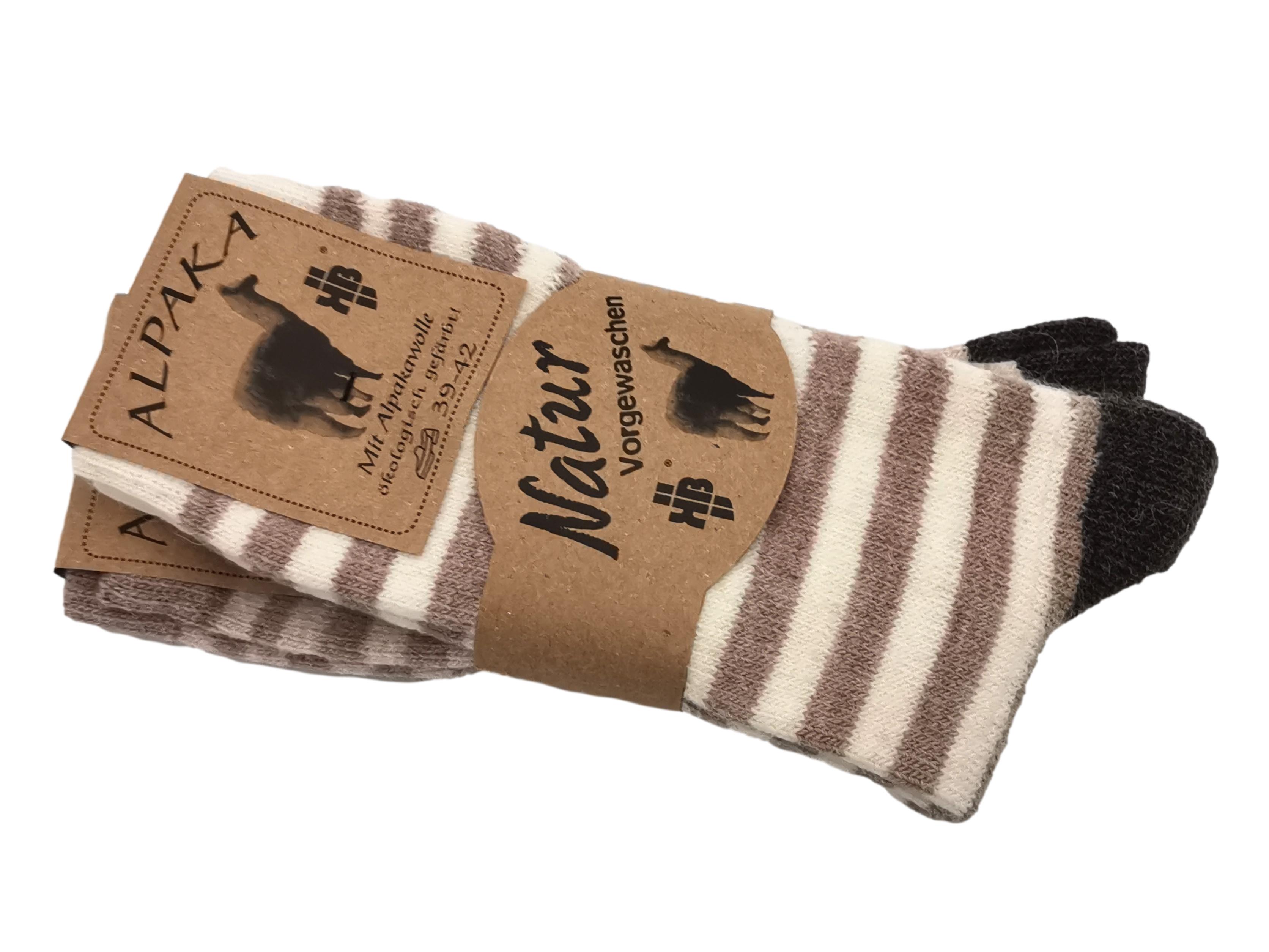 2 Paar Ringel-Socken mit Alpakawolle Fein gestrickt