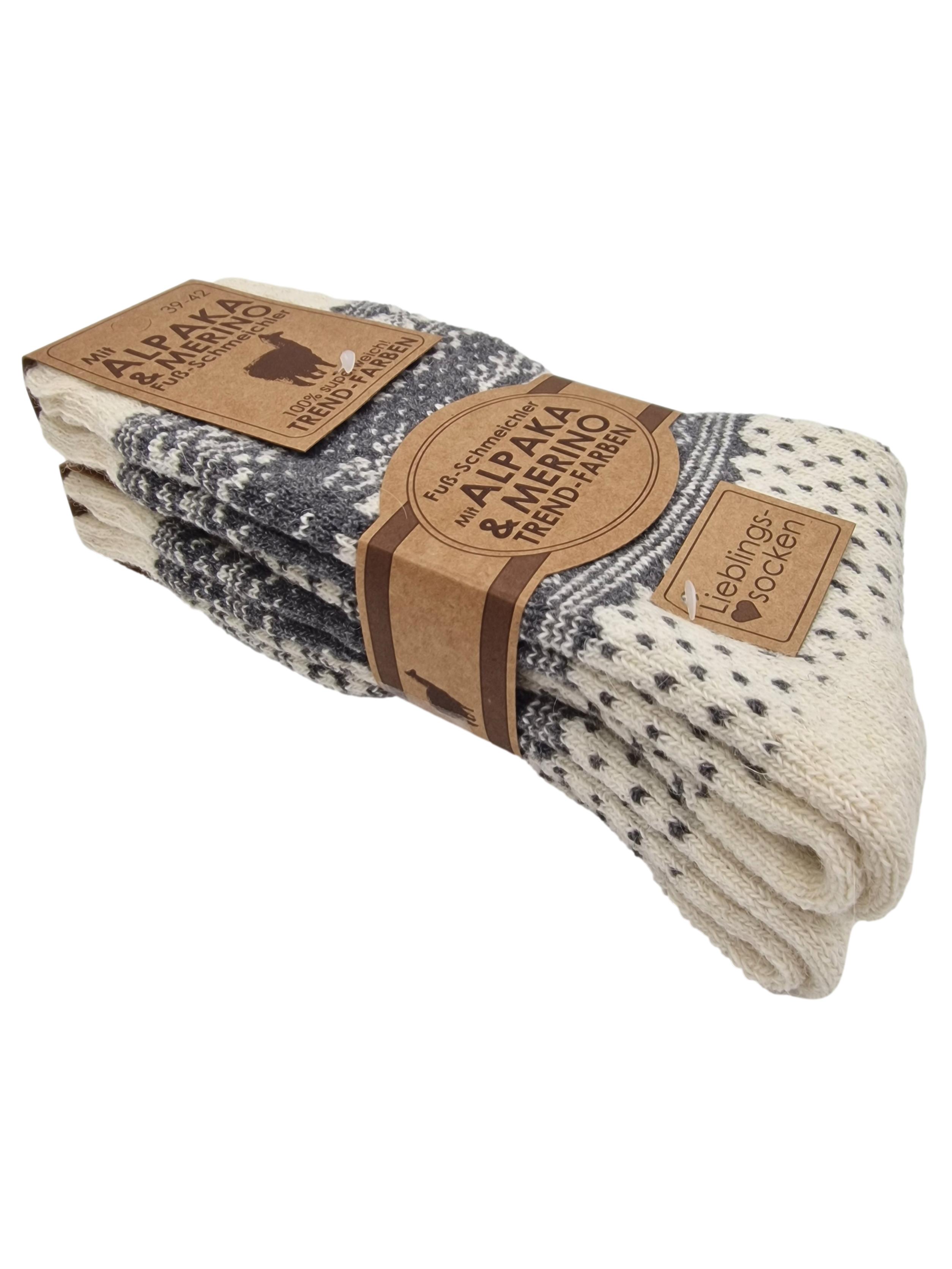 2 Paar Norwegersocken mit Alpaka u. Merinowolle