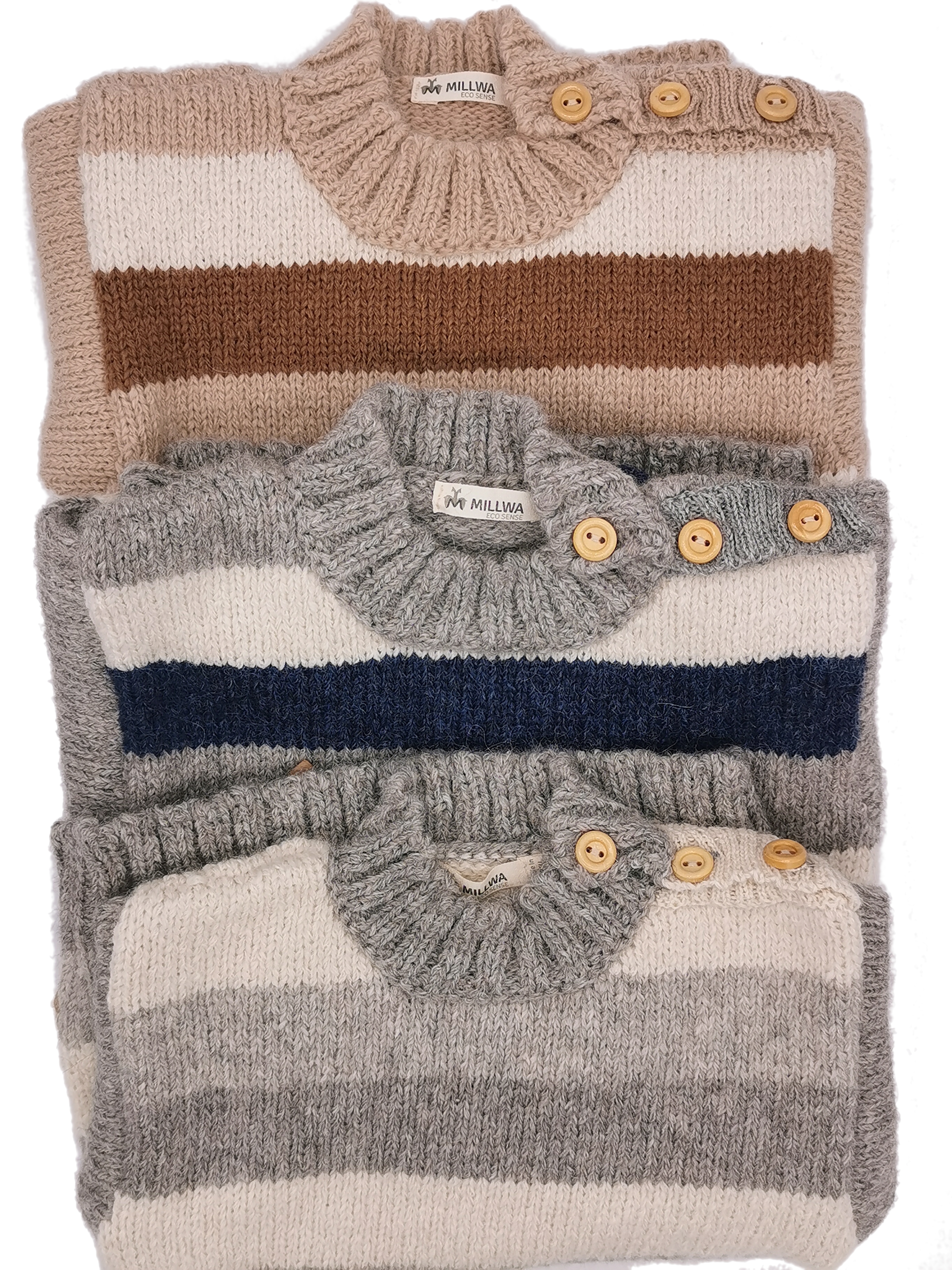 Hochwertige Pullover für Kinder im edlem Blockstreifendesign aus feinster Babyalpakawolle in 3 verschiedenen Farben