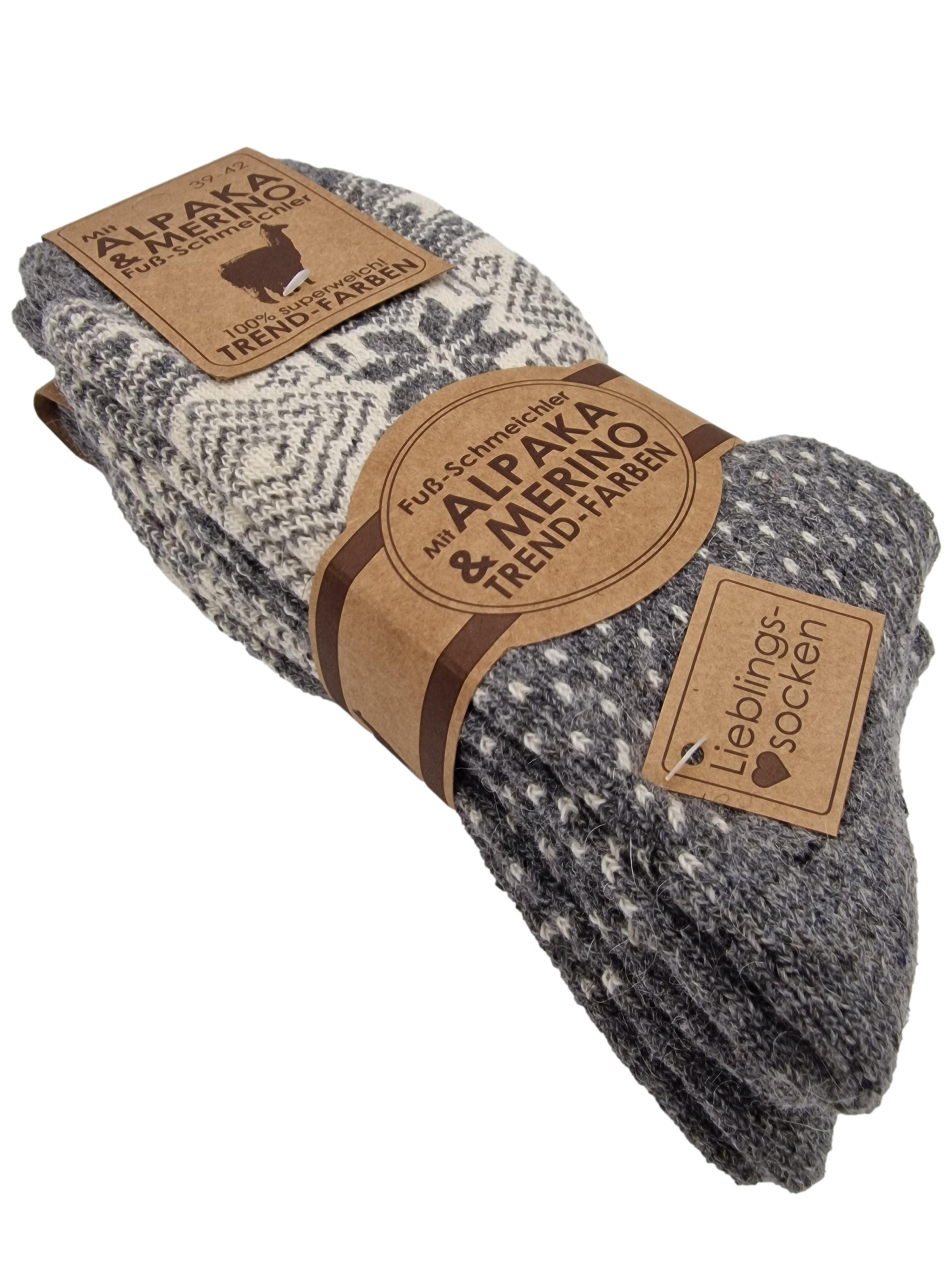 2 Paar Norwegersocken mit Alpaka u. Merinowolle