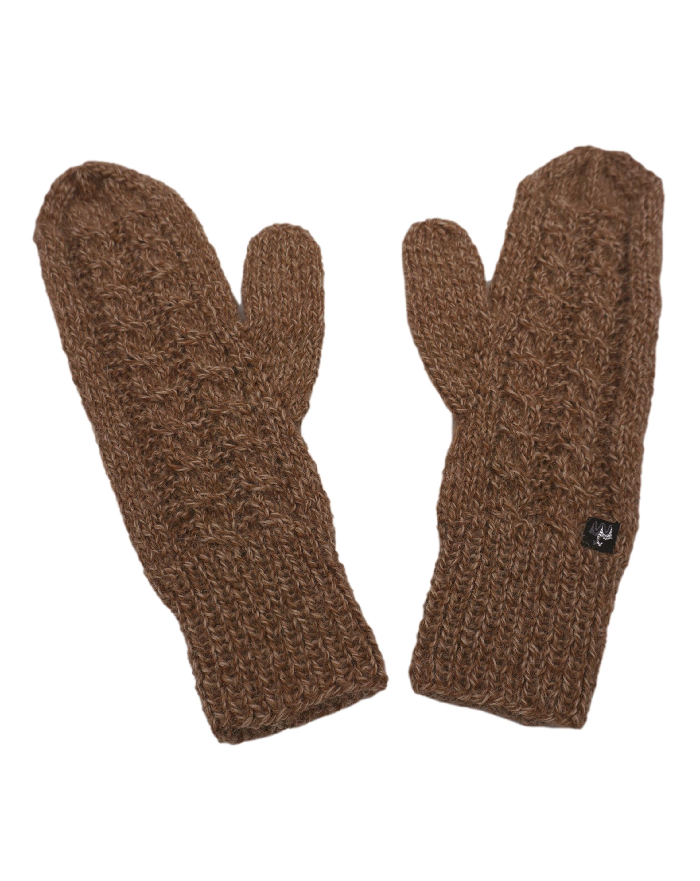 Hochwertige, Handschuhe, Fausthandschuhe aus Baby-Alpaka-Wolle Farbe: Braun u. Beige-Braun | Handmade by Millwa