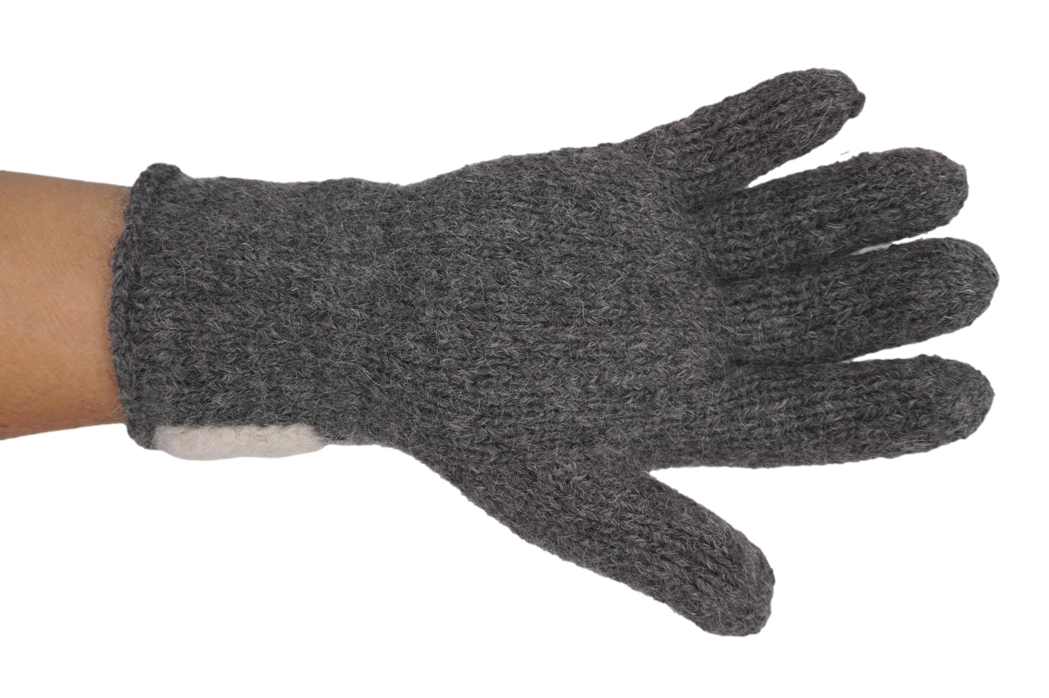 Fingerhandschuhe mit Boucle - Einsatz aus Baby-Alpaka-Wolle Farbe: Anthrazit-Weiß, Grau-Beige