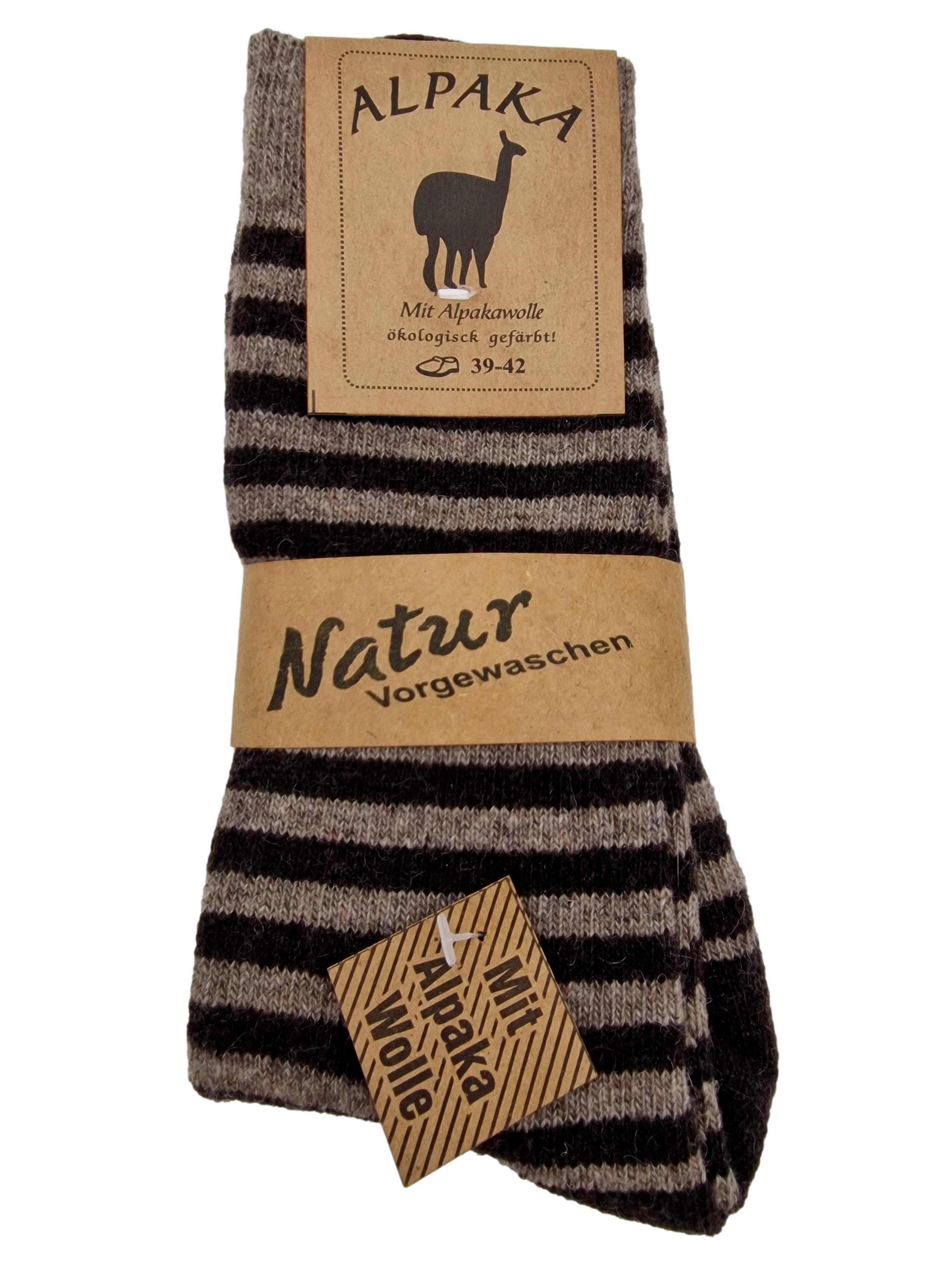 2 Paar Ringel-Socken mit 92% Alpakawolle fein gestrickt